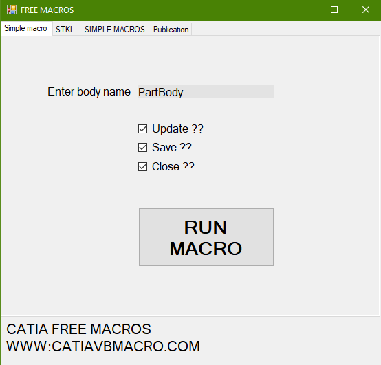 Simpe free CATIA macro - CATIA VB Macros