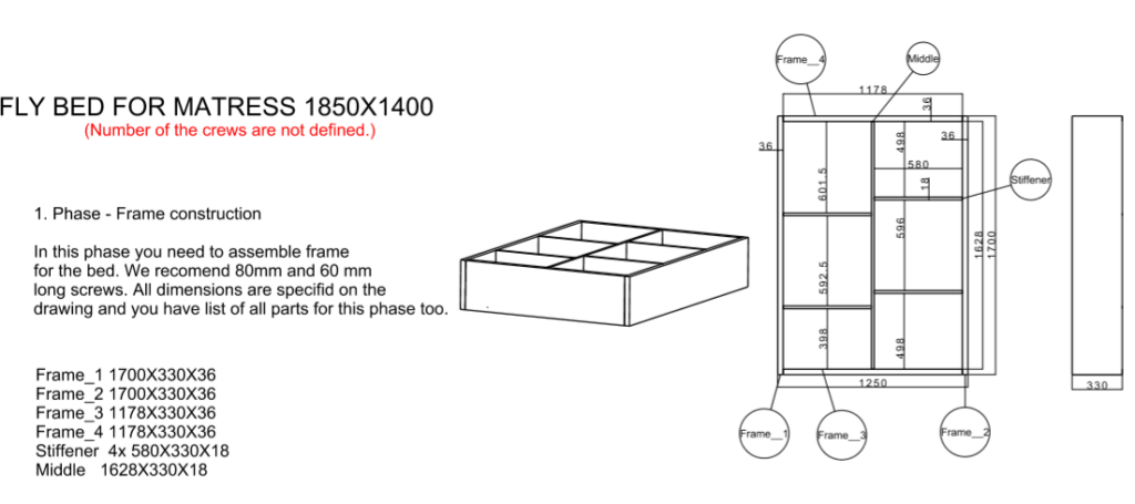 Floating bed frame drawing