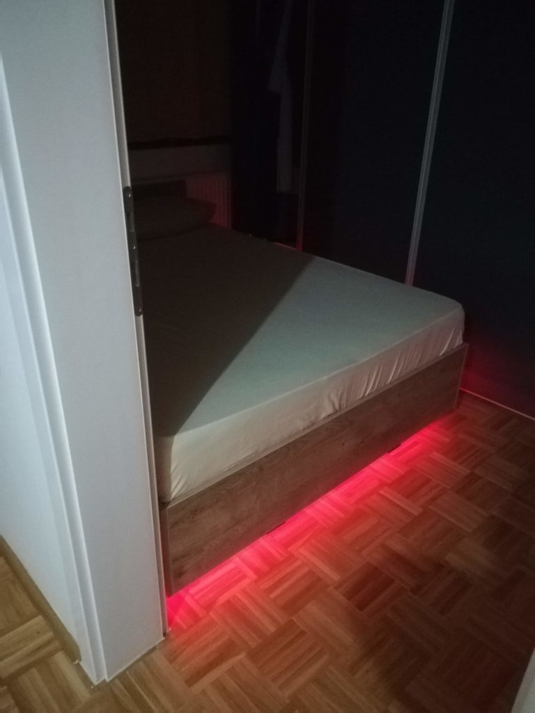 Floating bed with led strip